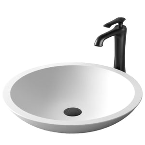 Alternate Image for Karran Quattro 19.25" x 19.25" Round Vessel Acrylic Solid Surface ADA Bathroom Sink with Matte Black Faucet and Accessories, White, QM162WH412MB