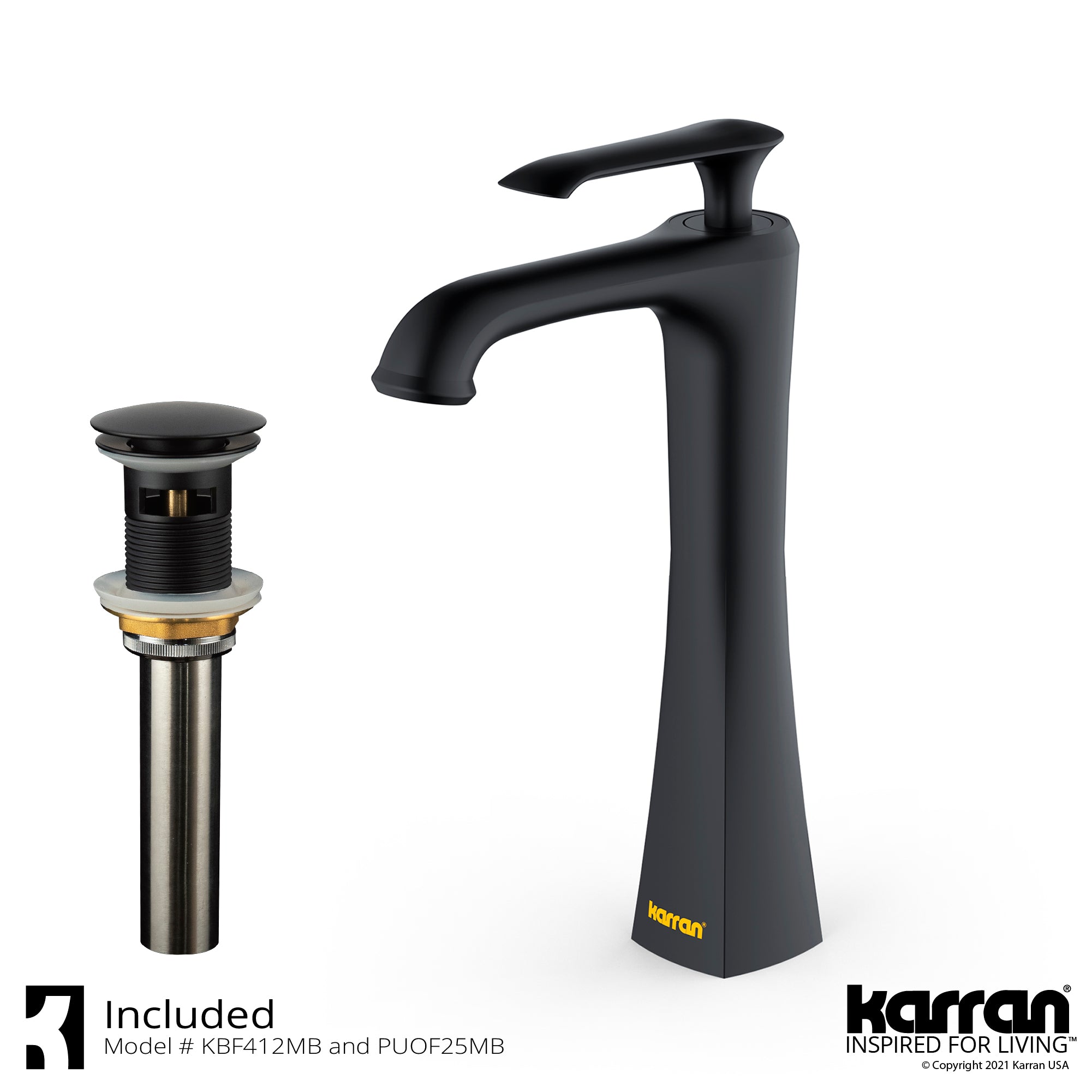 Karran Quattro 19.25" x 19.25" Round Vessel Acrylic Solid Surface ADA Bathroom Sink with Matte Black Faucet and Accessories, White, QM162WH412MB