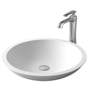 Alternate Image for Karran Quattro 19.25" x 19.25" Round Vessel Acrylic Solid Surface ADA Bathroom Sink with Stainless Steel Faucet and Accessories, White, QM162WH412SS