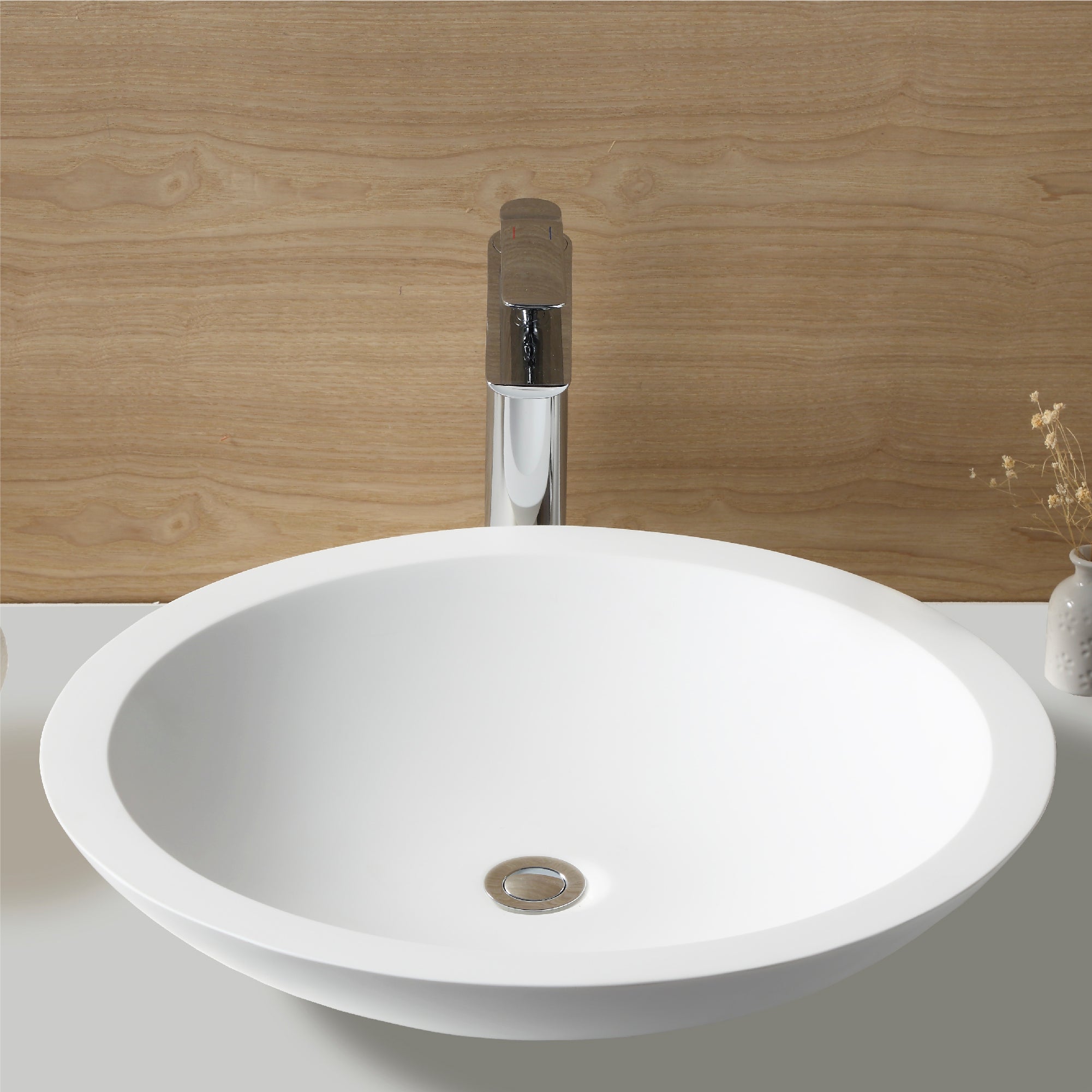 Karran Quattro 19.25" x 19.25" Round Vessel Acrylic Solid Surface ADA Bathroom Sink, White, QM162WH