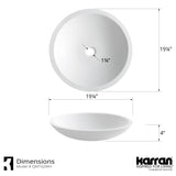 Karran Quattro 19.25" x 19.25" Round Vessel Acrylic Solid Surface ADA Bathroom Sink, White, QM162WH