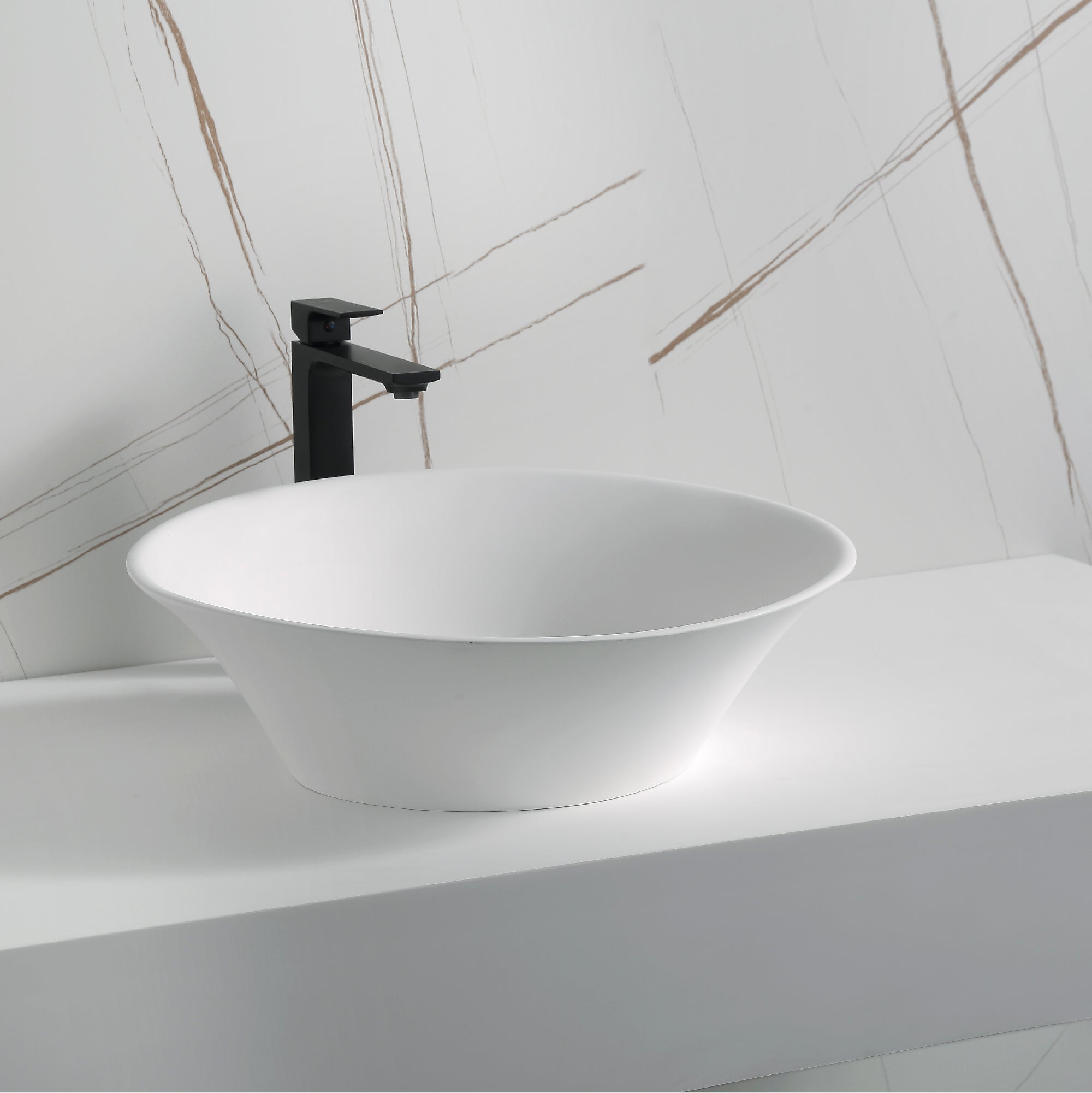 Karran Quattro 20.625" x 17" Oval Vessel Acrylic Solid Surface ADA Bathroom Sink, White, QM164WH