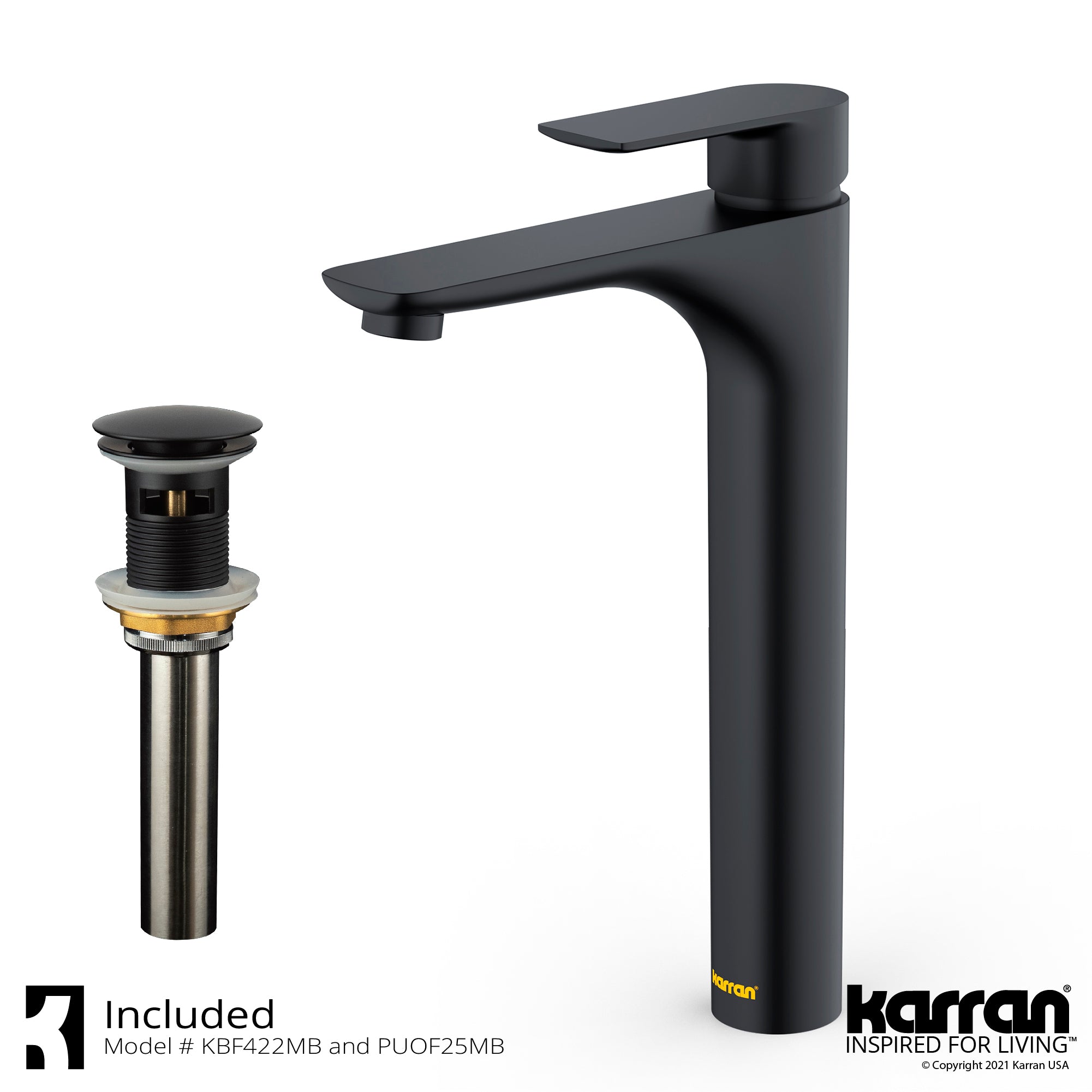 Karran Quattro 25.25" x 15.5" Rectangular Vessel Acrylic Solid Surface ADA Bathroom Sink with Matte Black Faucet and Accessories, White, QM170WH422MB