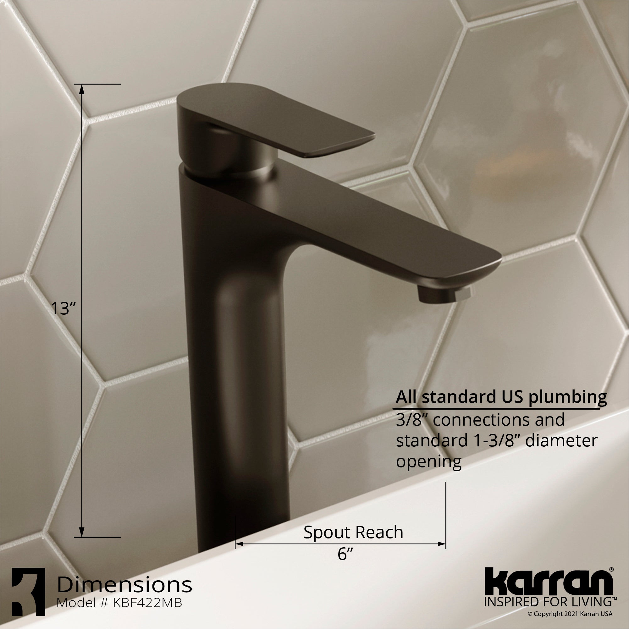 Karran Quattro 25.25" x 15.5" Rectangular Vessel Acrylic Solid Surface ADA Bathroom Sink with Matte Black Faucet and Accessories, White, QM170WH422MB