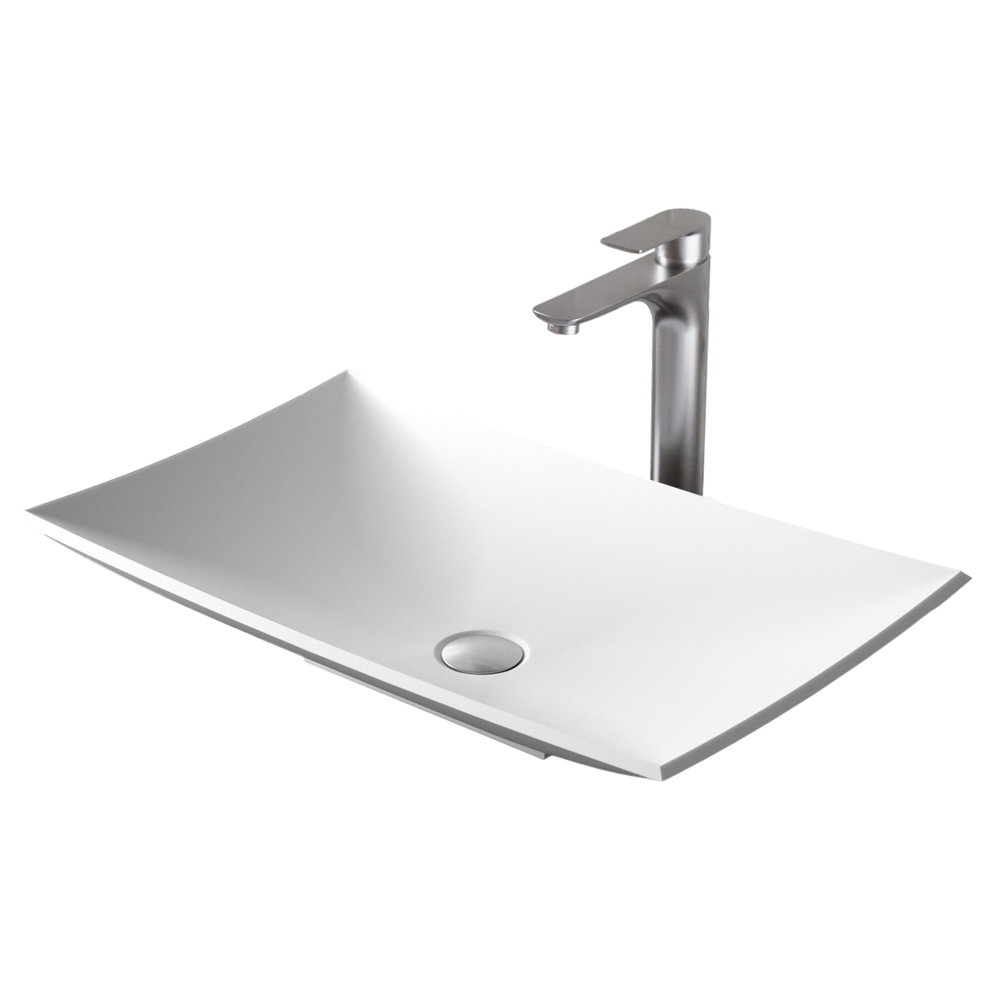 Karran Quattro 25.25" x 15.5" Rectangular Vessel Acrylic Solid Surface ADA Bathroom Sink with Stainless Steel Faucet and Accessories, White, QM170WH422SS
