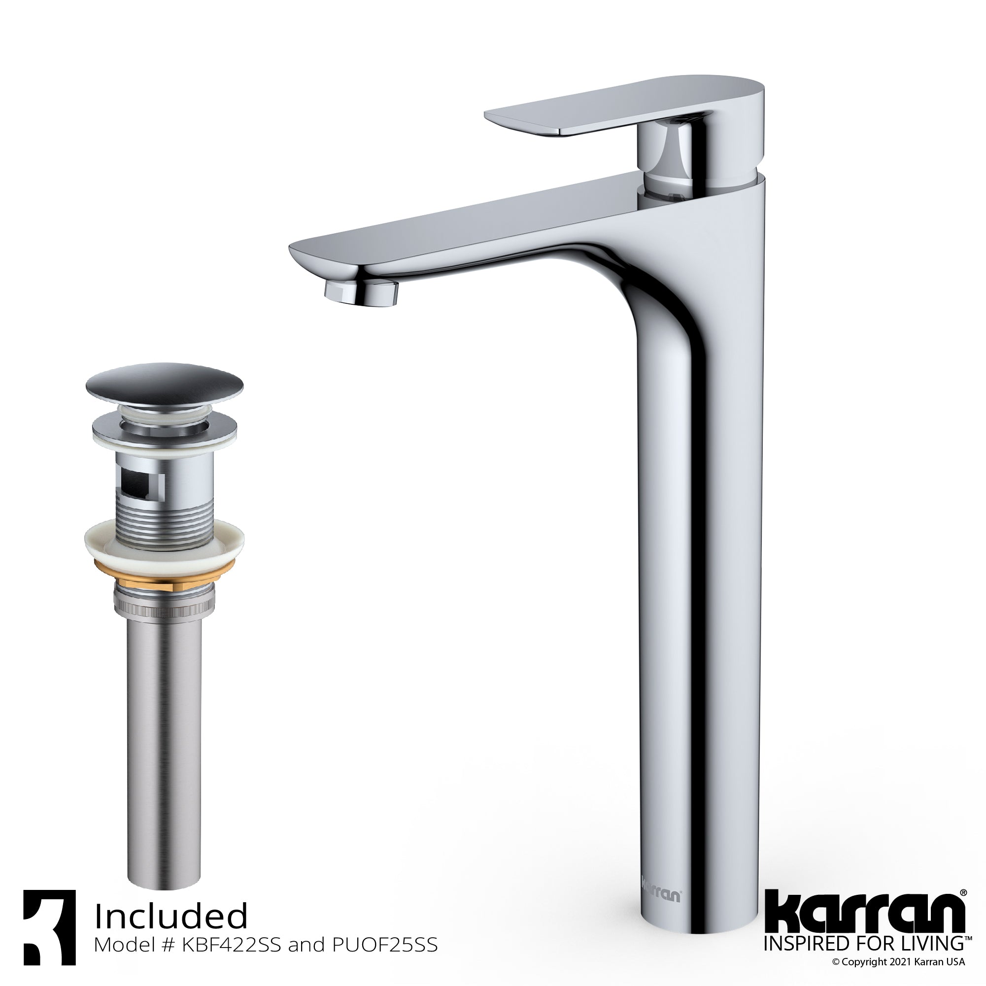 Karran Quattro 25.25" x 15.5" Rectangular Vessel Acrylic Solid Surface ADA Bathroom Sink with Stainless Steel Faucet and Accessories, White, QM170WH422SS