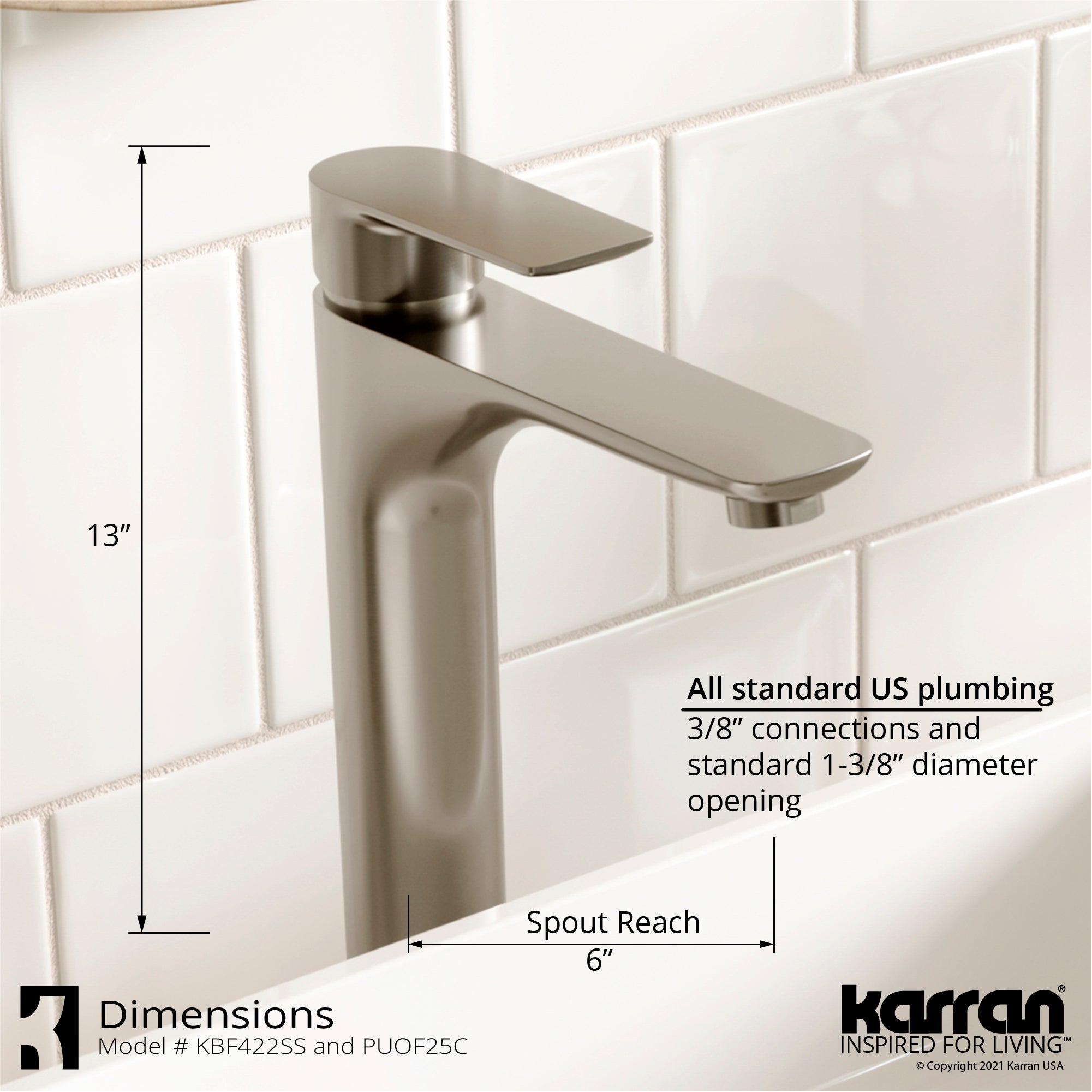 Karran Quattro 25.25" x 15.5" Rectangular Vessel Acrylic Solid Surface ADA Bathroom Sink with Stainless Steel Faucet and Accessories, White, QM170WH422SS