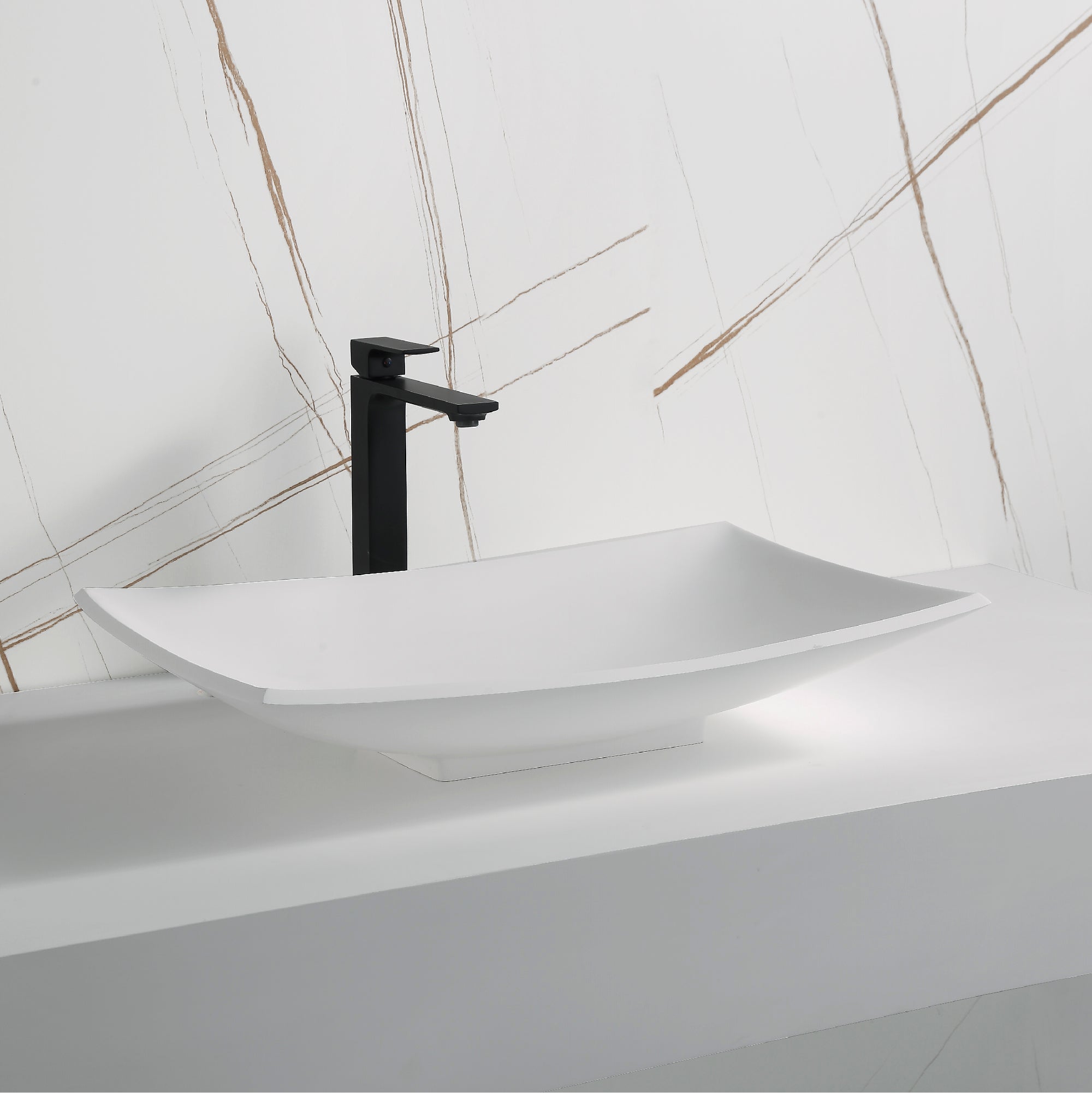 Karran Quattro 25.25" x 15.5" Rectangular Vessel Acrylic Solid Surface ADA Bathroom Sink, White, QM170WH