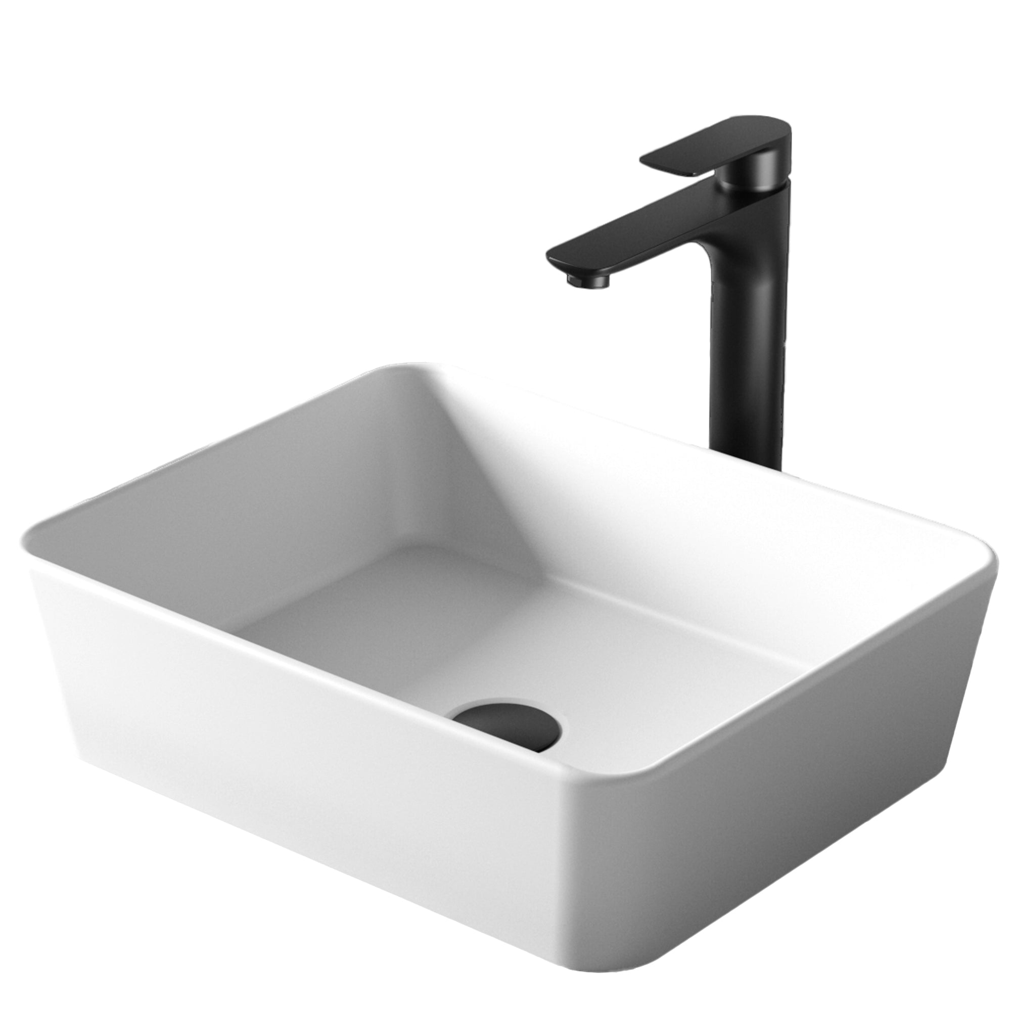 Karran Quattro 18" x 14.5" Rectangular Vessel Acrylic Solid Surface ADA Bathroom Sink with Matte Black Faucet and Accessories, White, QM172WH422MB
