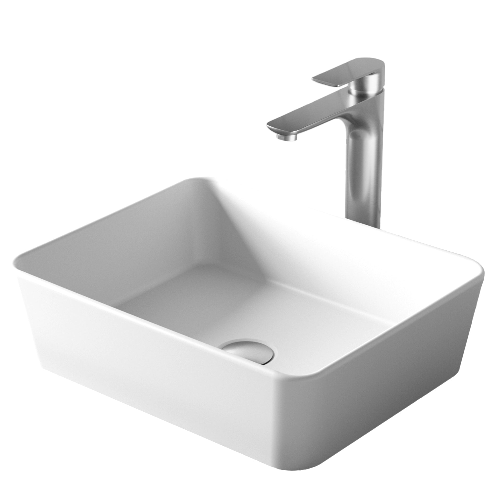 Karran Quattro 18" x 14.5" Rectangular Vessel Acrylic Solid Surface ADA Bathroom Sink with Stainless Steel Faucet and Accessories, White, QM172WH422SS