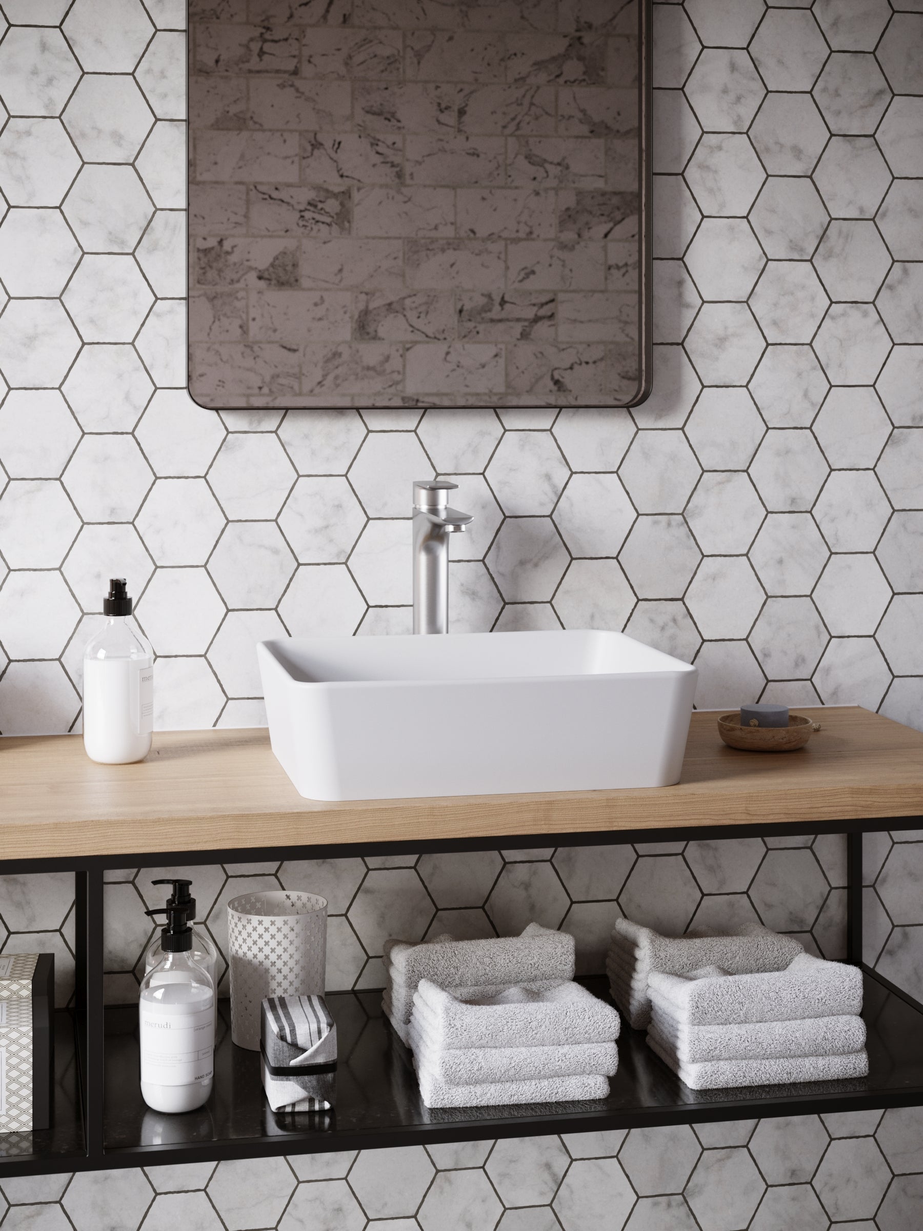 Karran Quattro 18" x 14.5" Rectangular Vessel Acrylic Solid Surface ADA Bathroom Sink with Stainless Steel Faucet and Accessories, White, QM172WH422SS