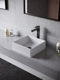Karran Quattro 14.5" x 14.5" Square Vessel Acrylic Solid Surface ADA Bathroom Sink with Matte Black Faucet and Accessories, White, QM174WH422MB