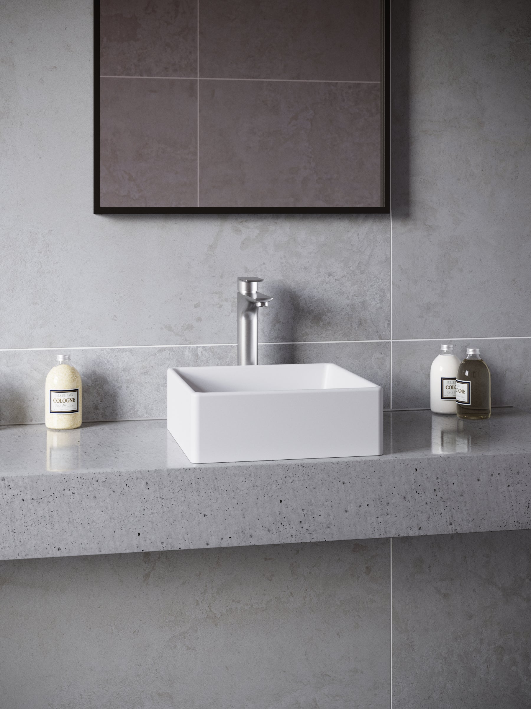 Karran Quattro 14.5" x 14.5" Square Vessel Acrylic Solid Surface ADA Bathroom Sink with Stainless Steel Faucet and Accessories, White, QM174WH422SS