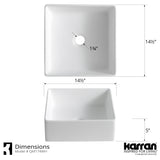 Karran Quattro 14.5" x 14.5" Square Vessel Acrylic Solid Surface ADA Bathroom Sink with Stainless Steel Faucet and Accessories, White, QM174WH422SS