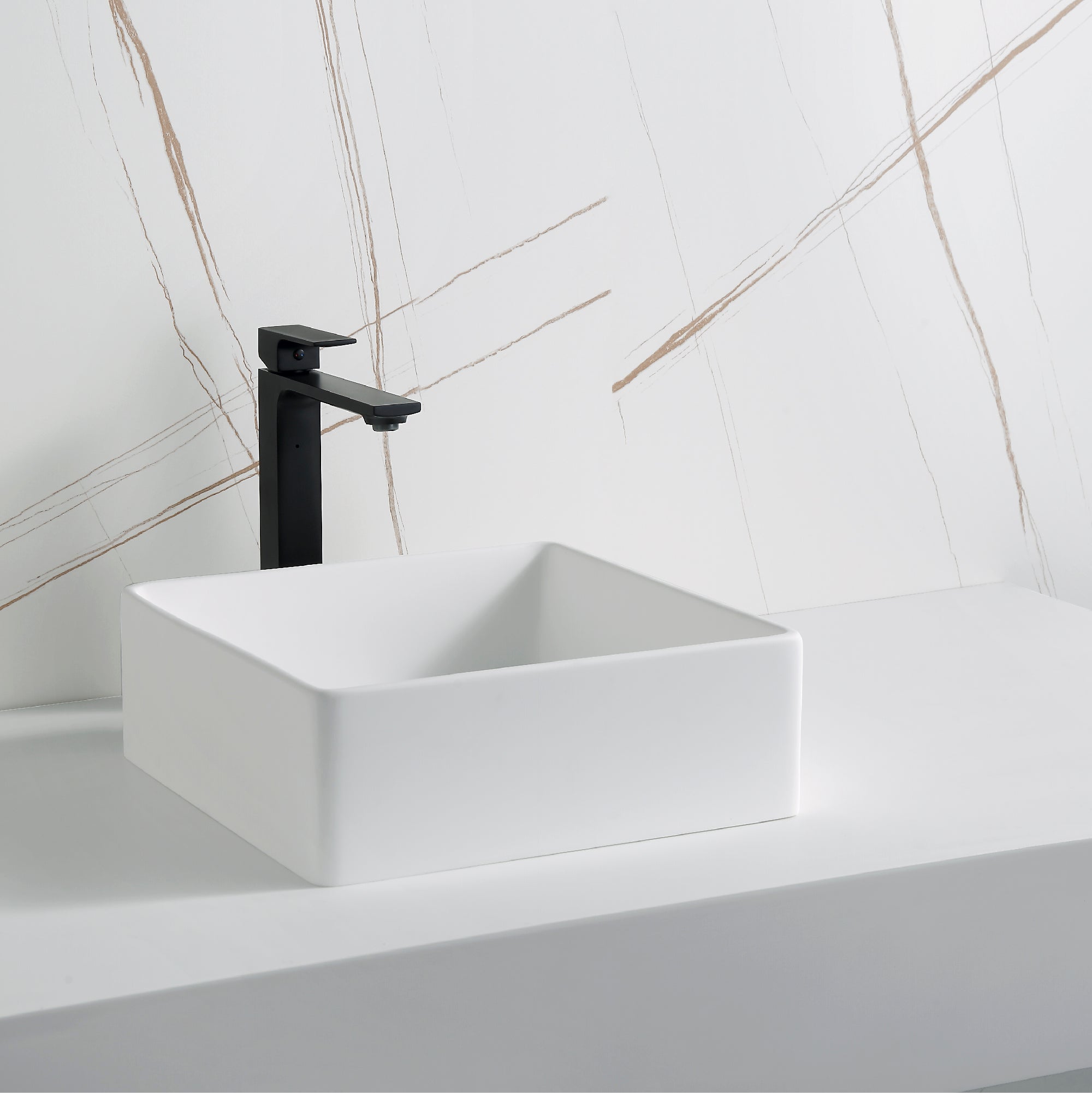Karran Quattro 14.5" x 14.5" Square Vessel Acrylic Solid Surface ADA Bathroom Sink, White, QM174WH