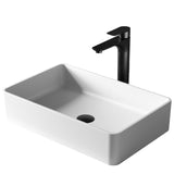 Karran Quattro 21.25" x 13.75" Rectangular Vessel Acrylic Solid Surface ADA Bathroom Sink with Matte Black Faucet and Accessories, White, QM176WH422MB