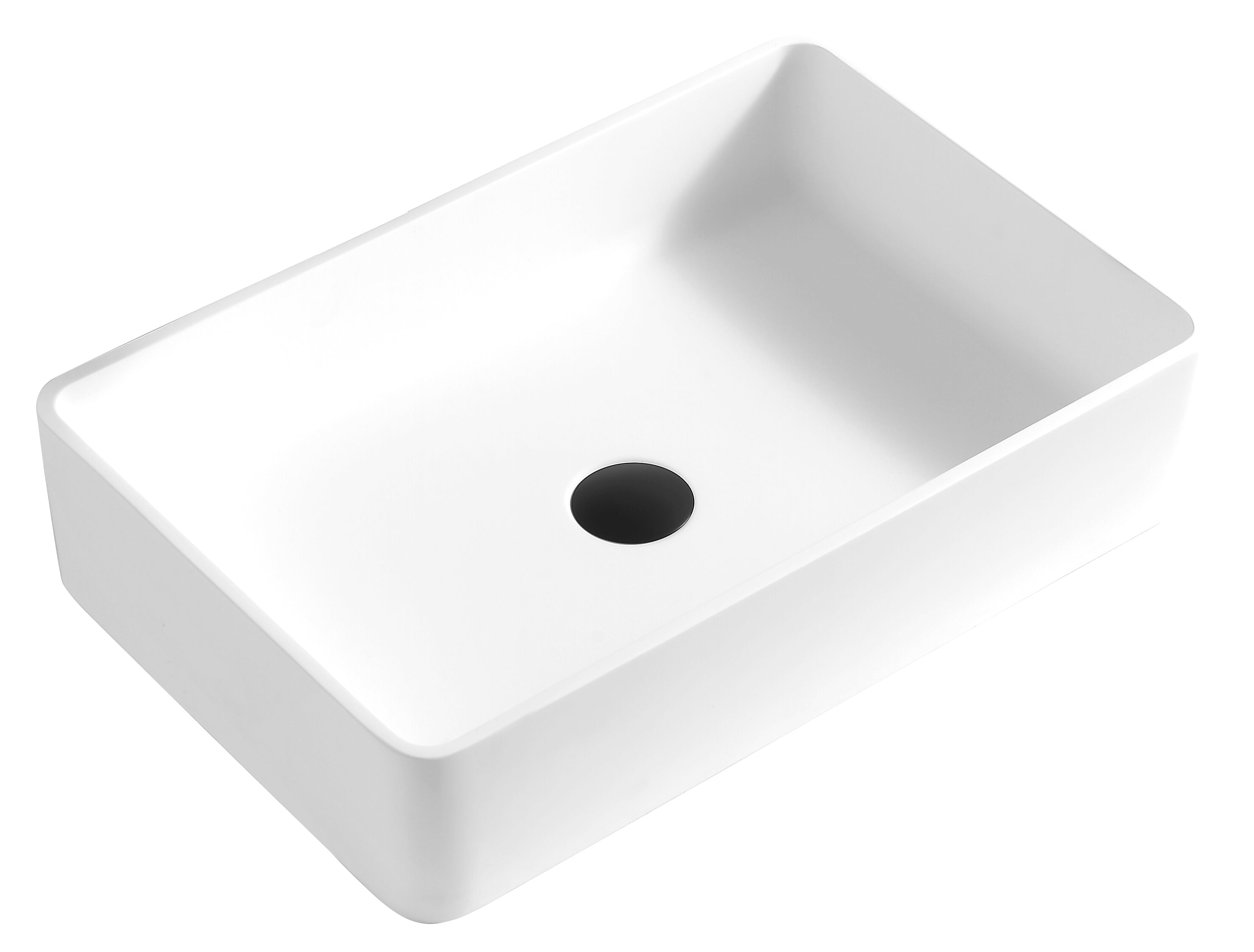 Karran Quattro 21.25" x 13.75" Rectangular Vessel Acrylic Solid Surface ADA Bathroom Sink with Matte Black Faucet and Accessories, White, QM176WH422MB