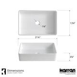 Karran Quattro 21.25" x 13.75" Rectangular Vessel Acrylic Solid Surface ADA Bathroom Sink with Stainless Steel Faucet and Accessories, White, QM176WH422SS