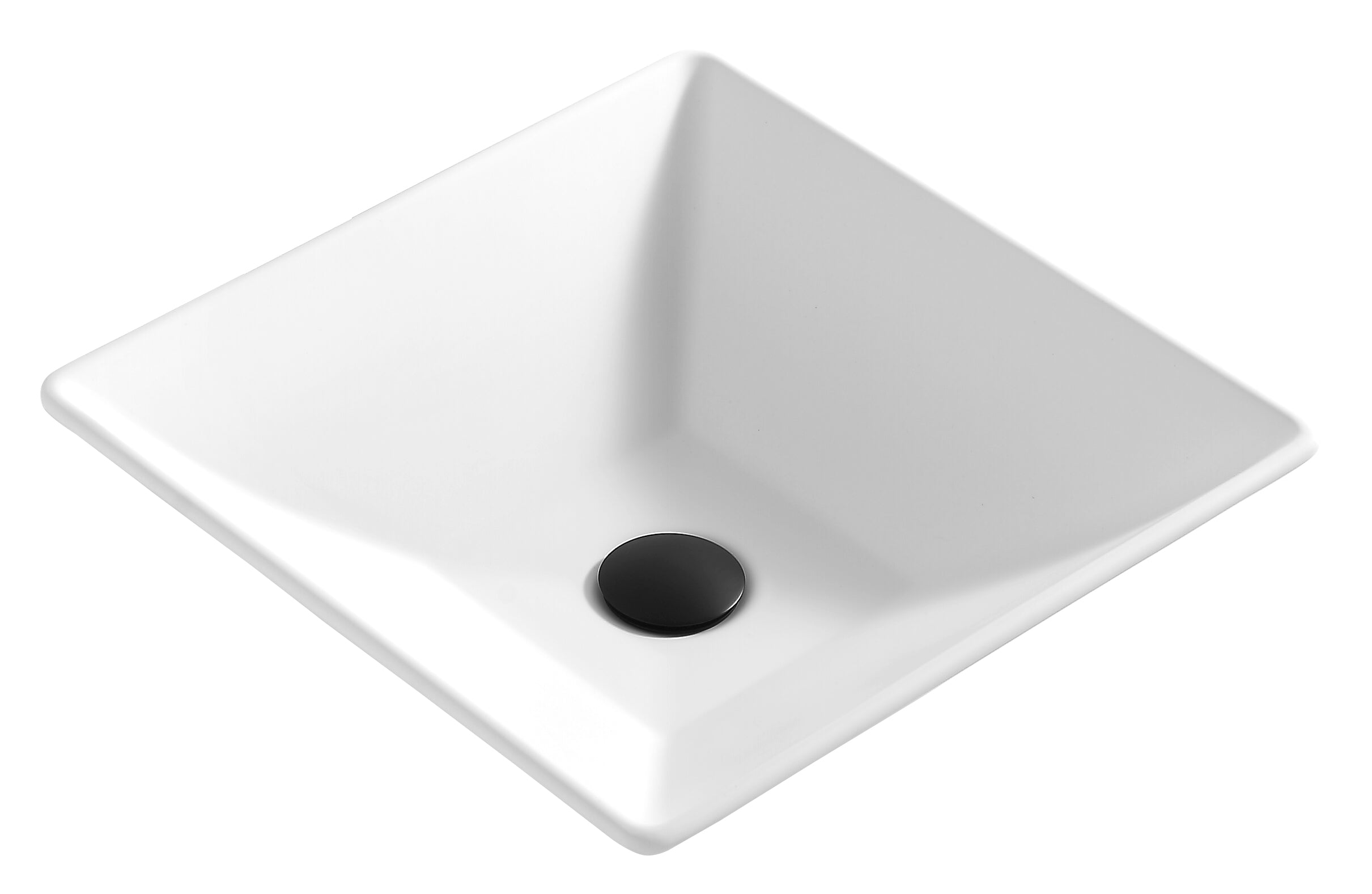 Karran Quattro 16" x 16" Square Vessel Acrylic Solid Surface ADA Bathroom Sink with Matte Black Faucet and Accessories, White, QM178WH422MB