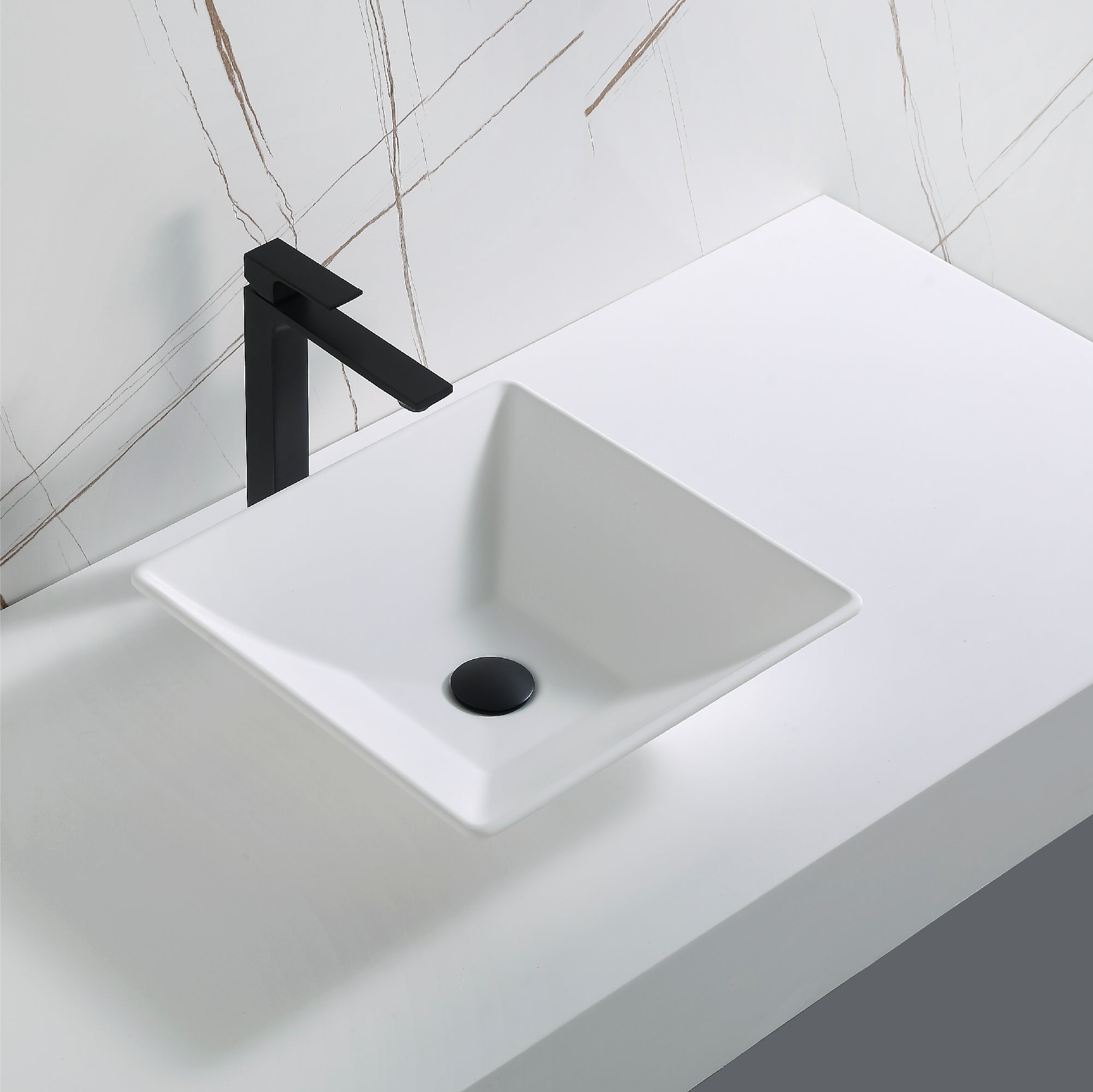 Karran Quattro 16" x 16" Square Vessel Acrylic Solid Surface ADA Bathroom Sink, White, QM178WH