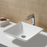 Karran Quattro 16" x 16" Square Vessel Acrylic Solid Surface ADA Bathroom Sink, White, QM178WH