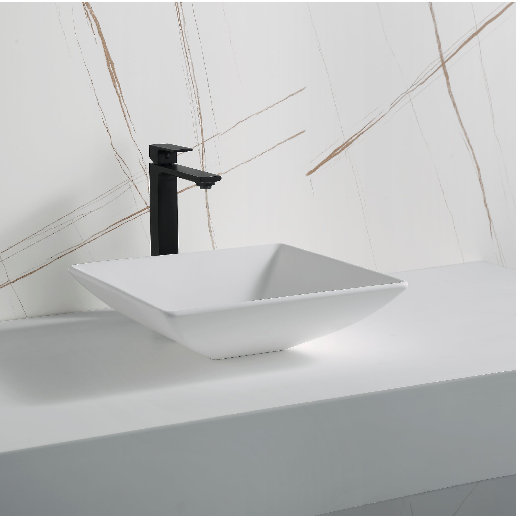 Karran Quattro 16" x 16" Square Vessel Acrylic Solid Surface ADA Bathroom Sink, White, QM178WH