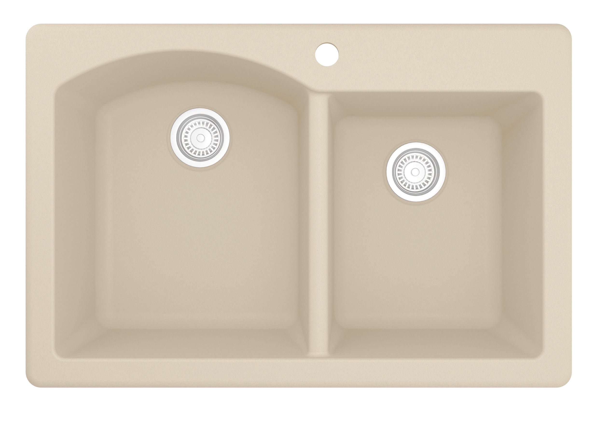 Karran 33" Drop In/Topmount Quartz Composite Kitchen Sink, 60/40 Double Bowl, Bisque, QT-610-BI