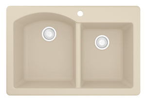 Alternate Image for Karran 33" Drop In/Topmount Quartz Composite Kitchen Sink, 60/40 Double Bowl, Bisque, QT-610-BI