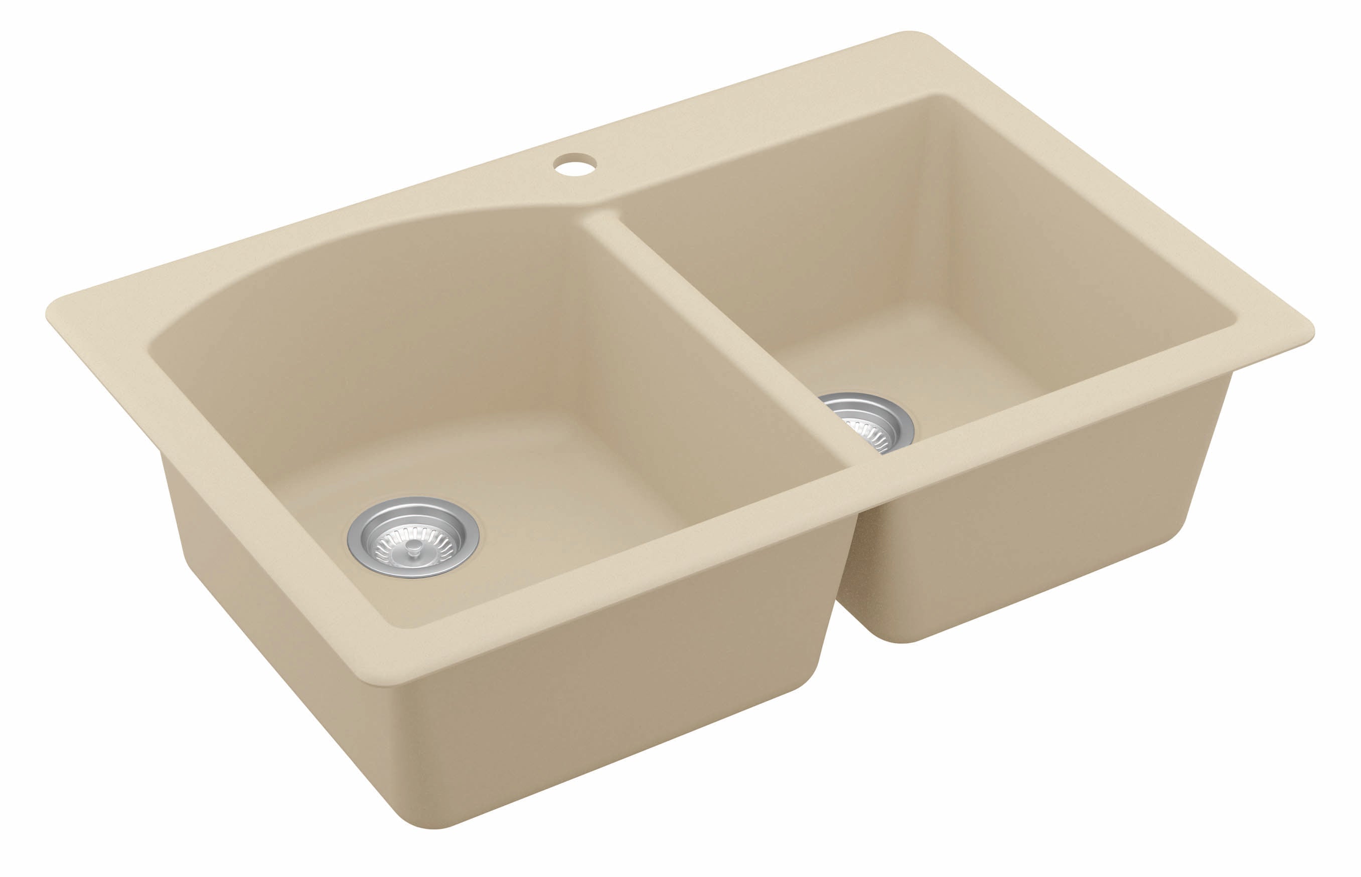 Karran 33" Drop In/Topmount Quartz Composite Kitchen Sink, 60/40 Double Bowl, Bisque, QT-610-BI