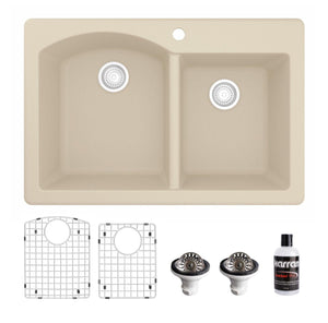 Alternate Image for Karran 33" Drop In/Topmount Quartz Composite Kitchen Sink, 60/40 Double Bowl, Bisque, QT-610-BI-PK1