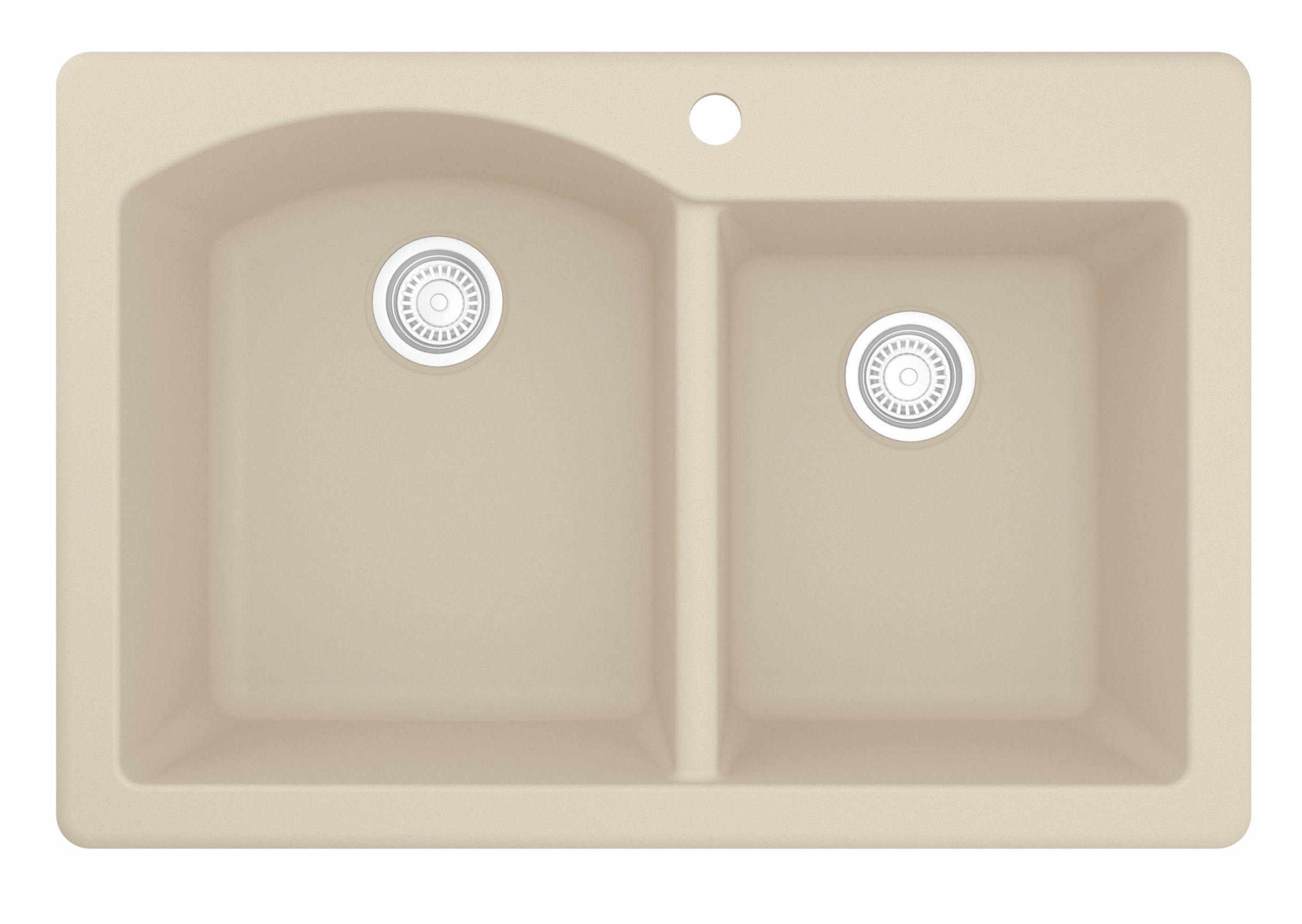 Karran 33" Drop In/Topmount Quartz Composite Kitchen Sink, 60/40 Double Bowl, Bisque, QT-610-BI-PK1