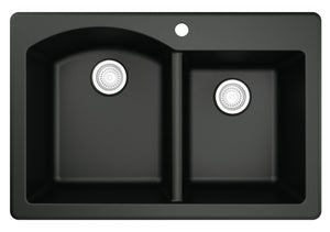 Alternate Image for Karran 33" Drop In/Topmount Quartz Composite Kitchen Sink, 60/40 Double Bowl, Black, QT-610-BL