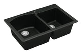 Karran 33" Drop In/Topmount Quartz Composite Kitchen Sink, 60/40 Double Bowl, Black, QT-610-BL