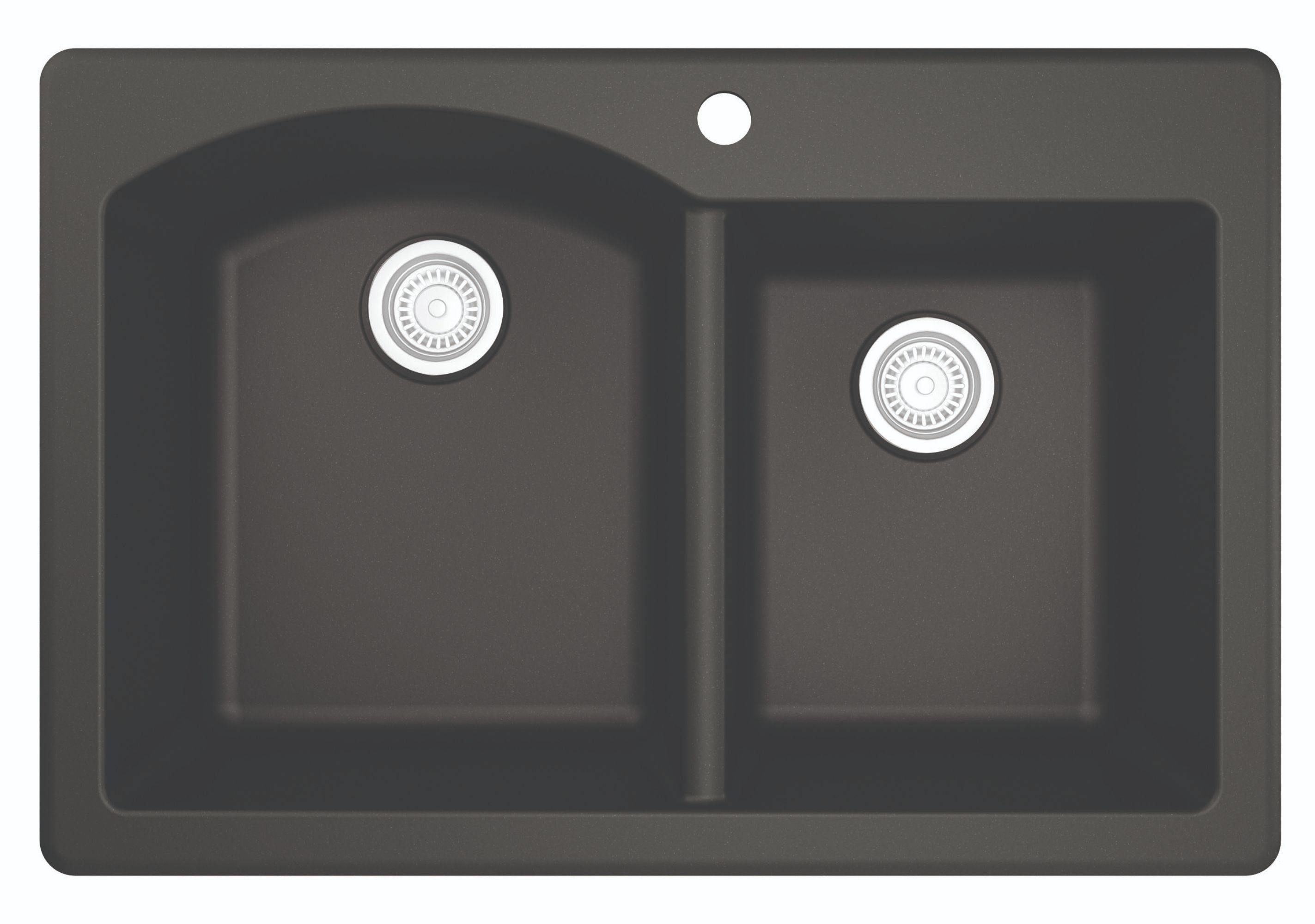 Karran 33" Drop In/Topmount Quartz Composite Kitchen Sink, 60/40 Double Bowl, Black, QT-610-BL-PK1