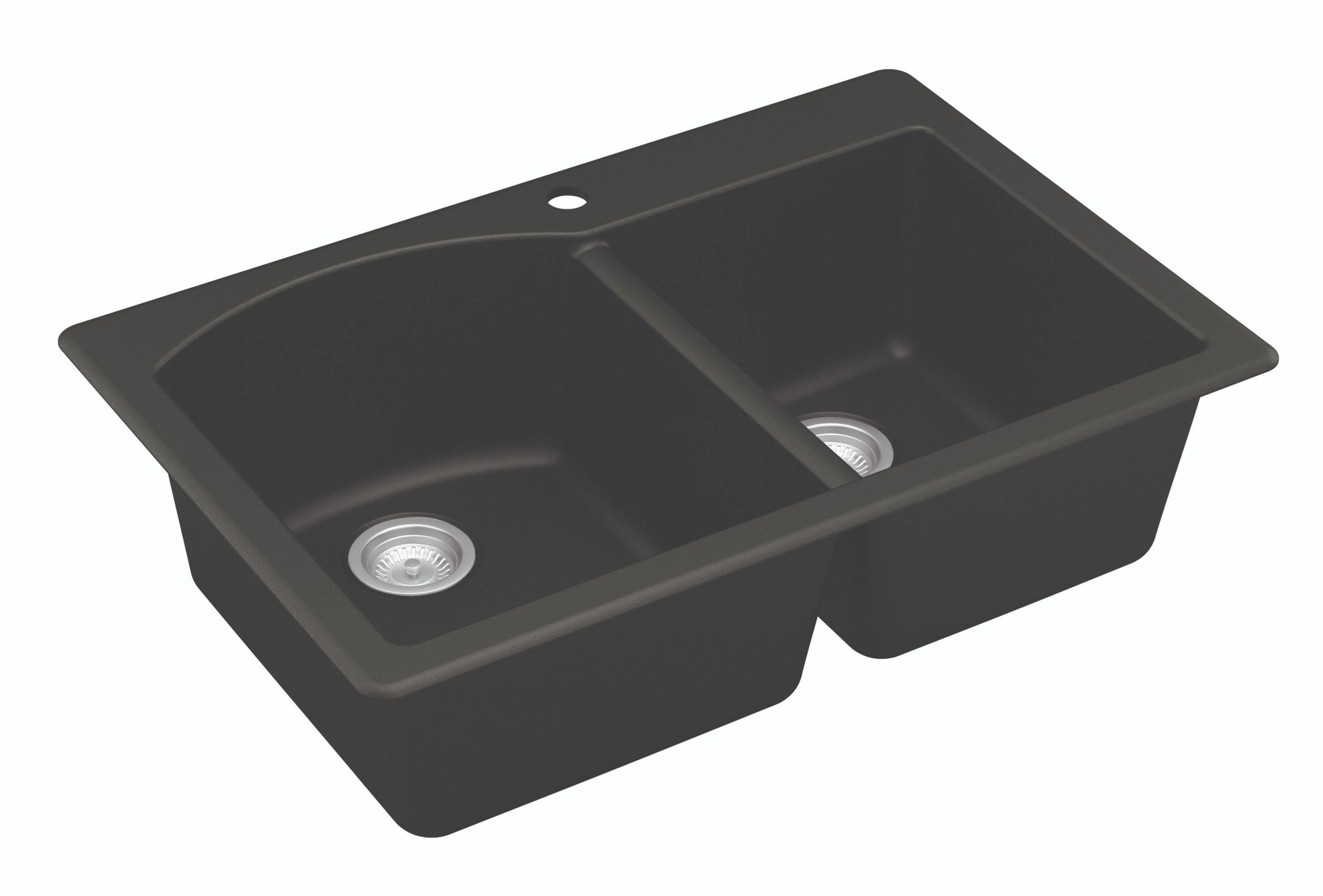Karran 33" Drop In/Topmount Quartz Composite Kitchen Sink, 60/40 Double Bowl, Black, QT-610-BL-PK1