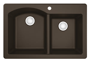 Alternate Image for Karran 33" Drop In/Topmount Quartz Composite Kitchen Sink, 60/40 Double Bowl, Brown, QT-610-BR