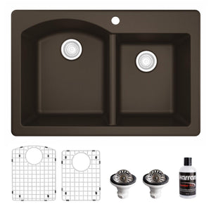 Alternate Image for Karran 33" Drop In/Topmount Quartz Composite Kitchen Sink, 60/40 Double Bowl, Brown, QT-610-BR-PK1
