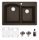 Karran 33" Drop In/Topmount Quartz Composite Kitchen Sink, 60/40 Double Bowl, Brown, QT-610-BR-PK1