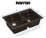 Karran 33" Drop In/Topmount Quartz Composite Kitchen Sink, 60/40 Double Bowl, Brown, QT-610-BR-PK1