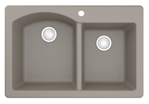 Alternate Image for Karran 33" Drop In/Topmount Quartz Composite Kitchen Sink, 60/40 Double Bowl, Concrete, QT-610-CN