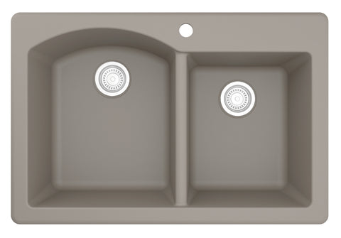 Karran 33" Drop In/Topmount Quarz Composite Kitchen Sink, 60/40 Double Bowl, Concrete, QT-610-CN
