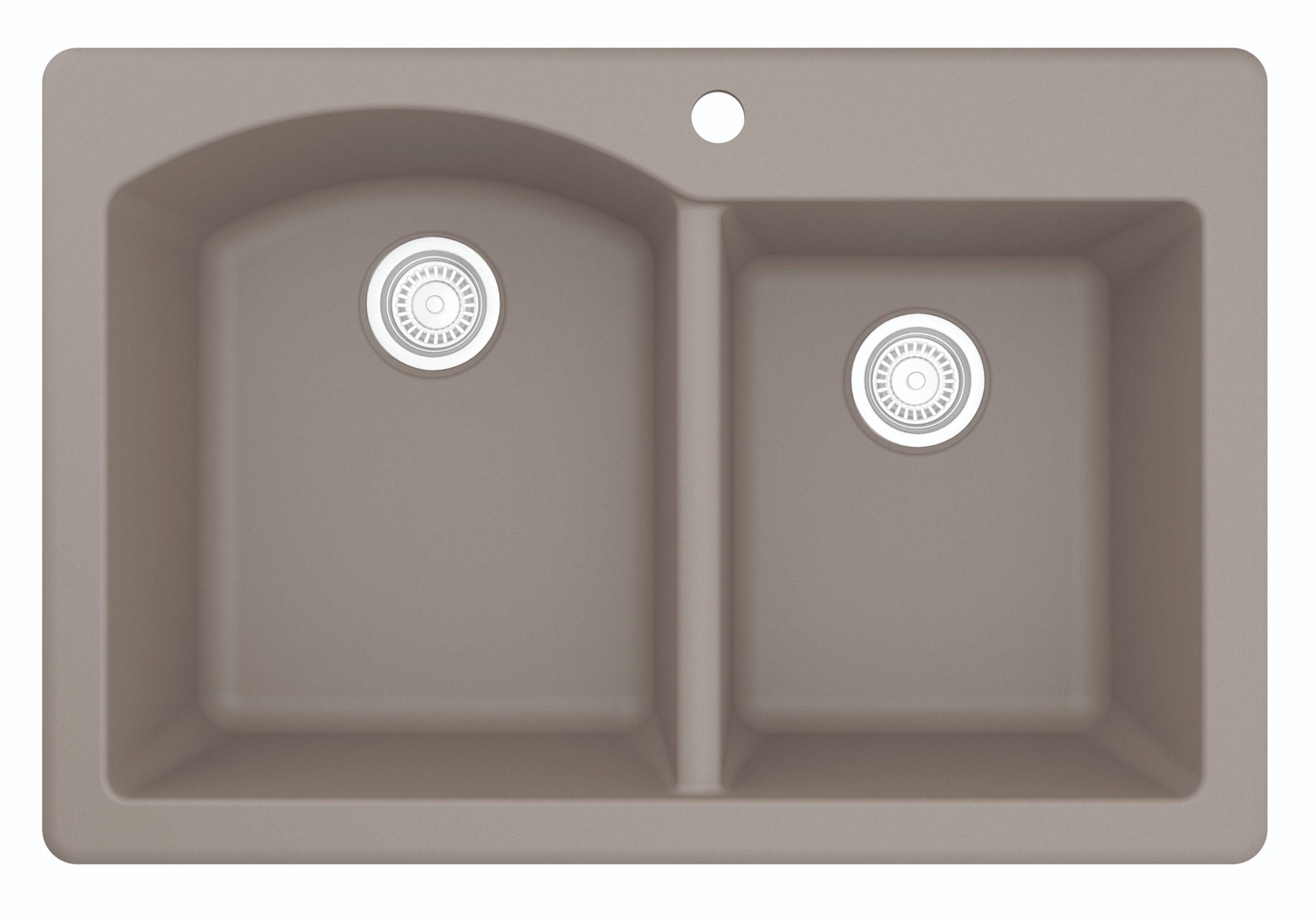 Karran 33" Drop In/Topmount Quartz Composite Kitchen Sink, 60/40 Double Bowl, Concrete, QT-610-CN-PK1
