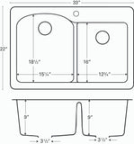 Karran 33" Drop In/Topmount Quartz Composite Kitchen Sink, 60/40 Double Bowl, Brown, QT-610-BR-PK1