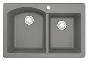 Alternate Image for Karran 33" Drop In/Topmount Quartz Composite Kitchen Sink, 60/40 Double Bowl, Grey, QT-610-GR