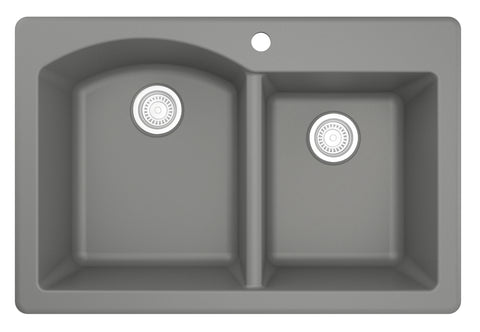 Karran 33" Drop In/Topmount Quarz Composite Kitchen Sink, 60/40 Double Bowl, Grey, QT-610-GR
