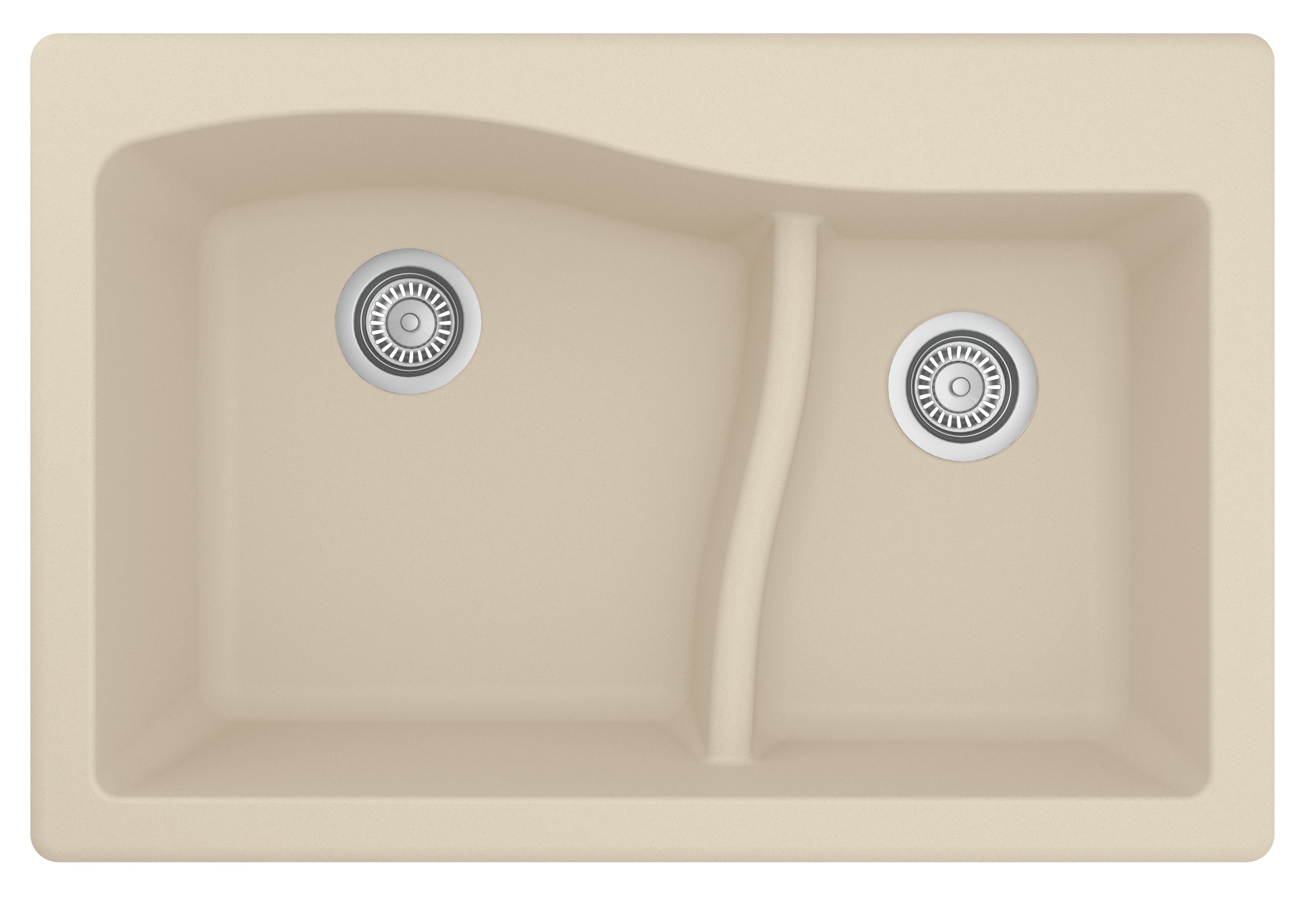 Karran 33" Drop In/Topmount Quartz Composite Kitchen Sink, 60/40 Double Bowl, Bisque, QT-630-BI