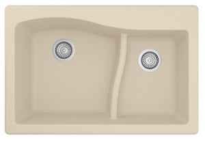 Alternate Image for Karran 33" Drop In/Topmount Quartz Composite Kitchen Sink, 60/40 Double Bowl, Bisque, QT-630-BI