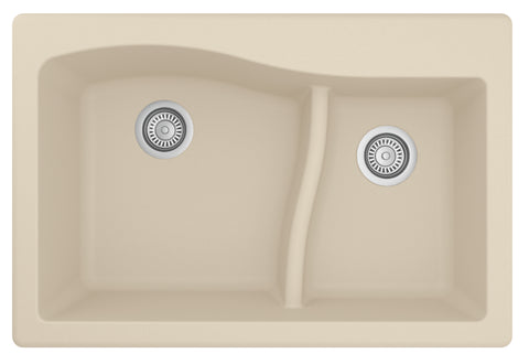 Karran 33" Drop In/Topmount Quarz Composite Kitchen Sink, 60/40 Double Bowl, Bisque, QT-630-BI