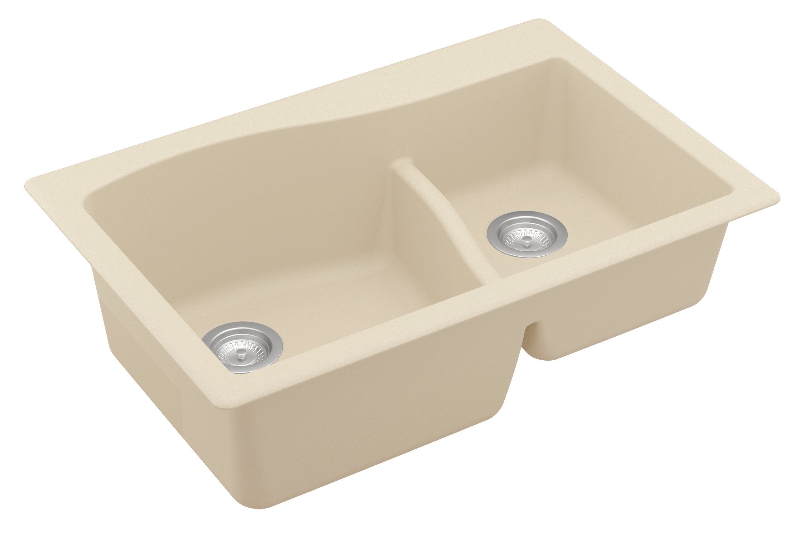 Karran 33" Drop In/Topmount Quartz Composite Kitchen Sink, 60/40 Double Bowl, Bisque, QT-630-BI