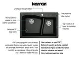 Karran 33" Drop In/Topmount Quartz Composite Kitchen Sink, 60/40 Double Bowl, Black, QT-630-BL